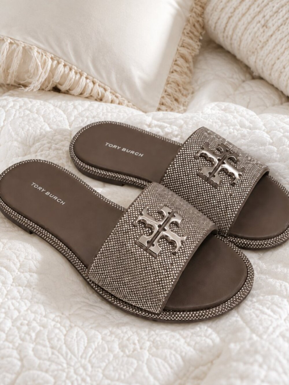 Tory Burch Crystal Silver Everly Slides